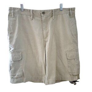 Eddie Bauer Men's Sz 38 Tan Khaki Flat Front 100% Cotton Cargo Hiking Shorts